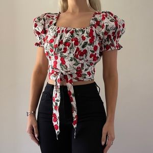 Cider Cherry Crop Top Puff Sleeve